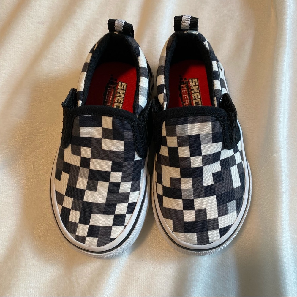 Sketchers Mega craft Black & White Checkered Toddler Slip On Shoes Sz 5 Kid Boy